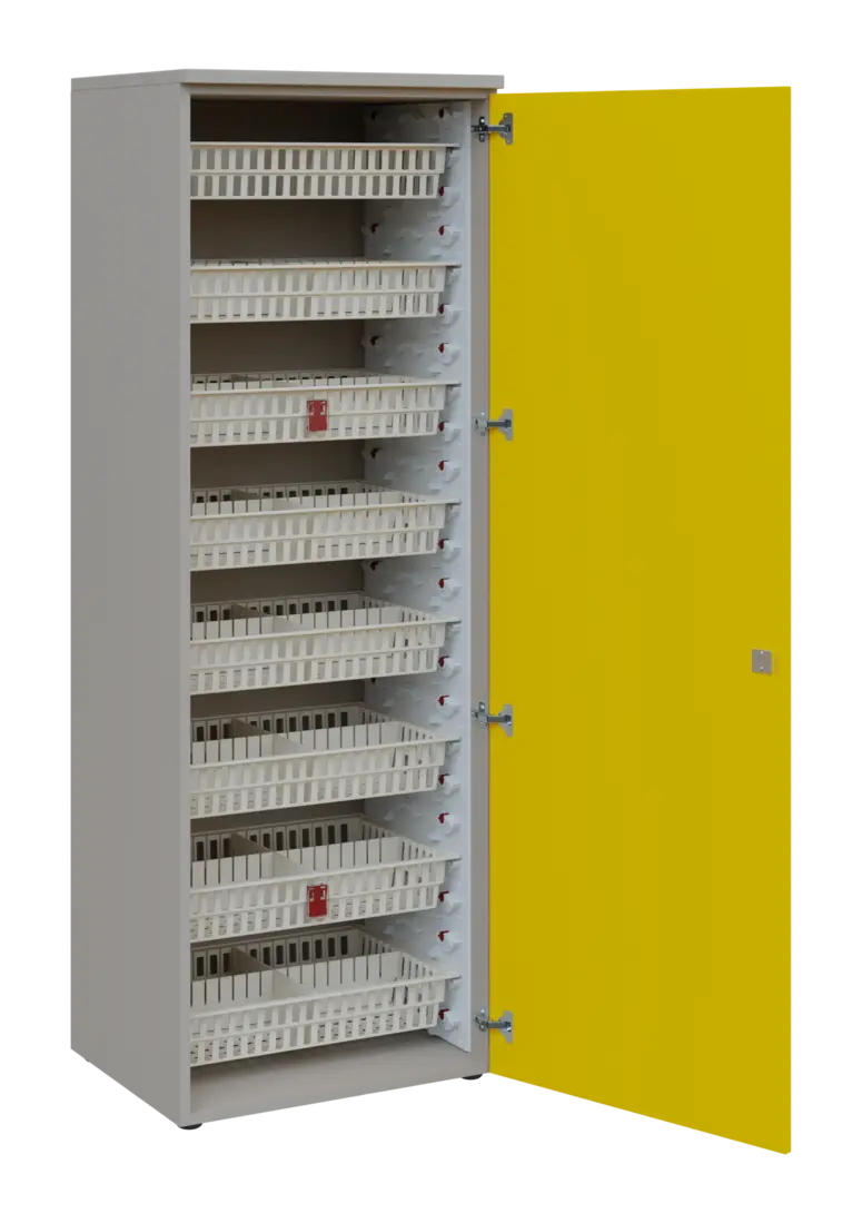 EUROMEDICA D - 66/M ABS skříň léková boxová, 1-dveřová, pravá, 1950x660x535, korpus šedý, dvířka žlu